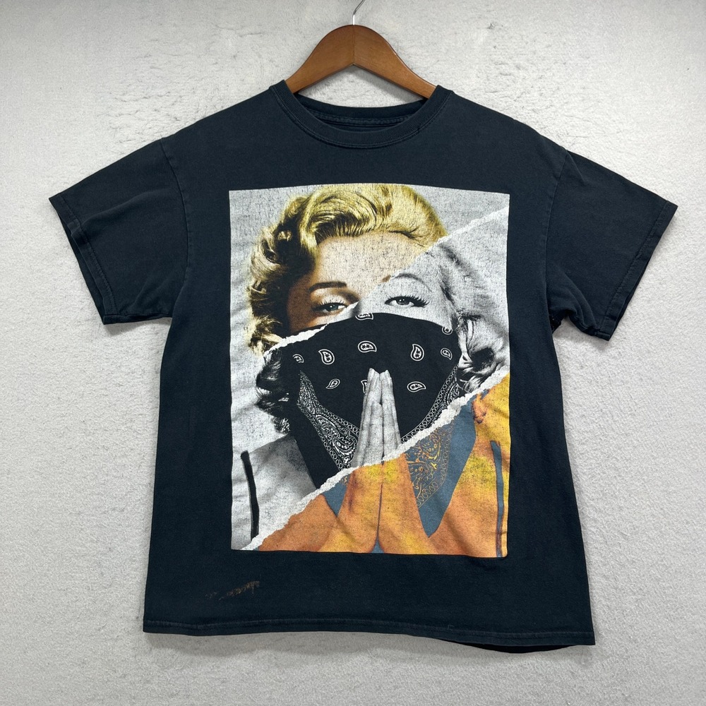 Proper T-Shirt Mens Medium Black Marilyn Monroe Bandana Graphic Streetwear Tee